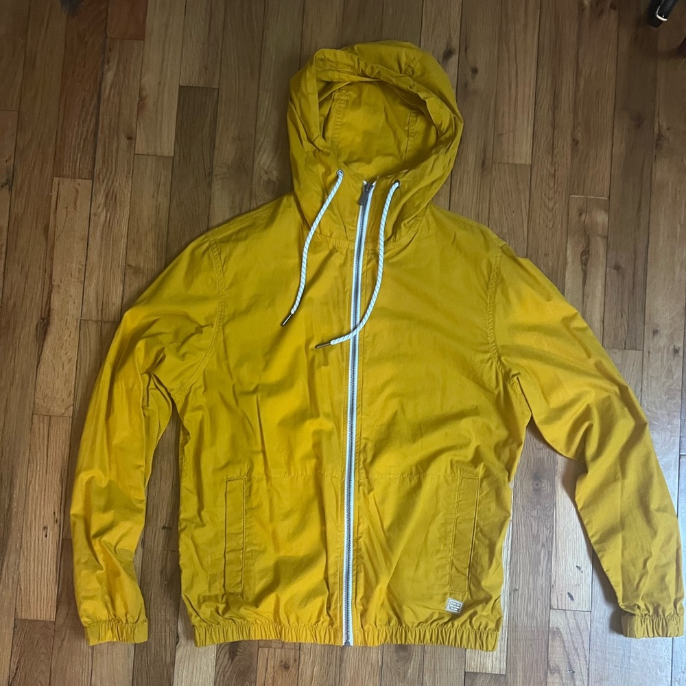 Unisex Denim and Flowers Yellow Zip Up Rain/Wind Jacket size small
